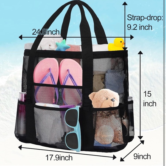 Black Mesh Beach Tote with Ventilation - Picture 4 of 7